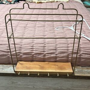 Gold Metal Wall Rack with Wooden Shelf